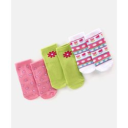 Cute Walk By Babyhug Anti-Bacterial Ankle Length Socks Floral Design Pack Of 3 - Multicolor