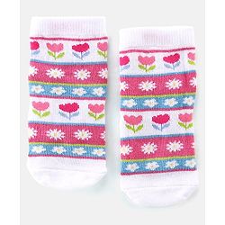 Cute Walk By Babyhug Anti-Bacterial Ankle Length Socks Floral Design Pack Of 3 - Multicolor