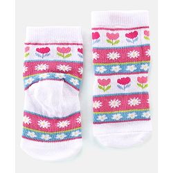 Cute Walk By Babyhug Anti-Bacterial Ankle Length Socks Floral Design Pack Of 3 - Multicolor