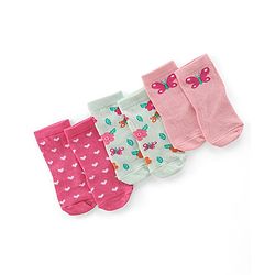 Cute Walk By Babyhug Cotton Non terry Anti Bacterial Ankle Length Socks Floral & Heart Design Pack Of 3- Multicolor