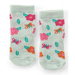 Cute Walk By Babyhug Cotton Non terry Anti Bacterial Ankle Length Socks Floral & Heart Design Pack Of 3- Multicolor