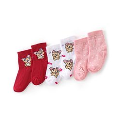 Cute Walk By Babyhug Anti-Bacterial Ankle Length Socks Dotted & Bunny Design Pack Of 3- Maroon  Pink & White