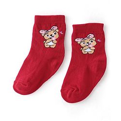 Cute Walk By Babyhug Anti-Bacterial Ankle Length Socks Dotted & Bunny Design Pack Of 3- Maroon  Pink & White