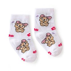 Cute Walk By Babyhug Anti-Bacterial Ankle Length Socks Dotted & Bunny Design Pack Of 3- Maroon  Pink & White