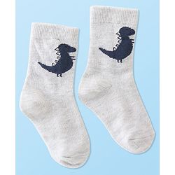 Cute Walk by Babyhug Anti-Bacterial Ankle Length Socks Dino Design Pack of 5 - Blue & Grey