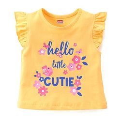 Babyhug Cotton Knit Half Sleeve Night Suit with Text Print - Yellow