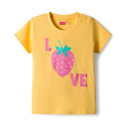 Babyhug Cotton Knit Half Sleeve Night Suit with Text Print - Yellow