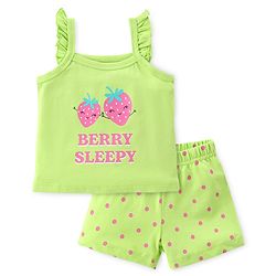 Babyhug Cotton Single Jersey Knit Sleeveless Night Suit Strawberry & Polka Dot Print - Green