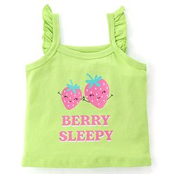 Babyhug Cotton Single Jersey Knit Sleeveless Night Suit Strawberry & Polka Dot Print - Green