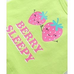 Babyhug Cotton Single Jersey Knit Sleeveless Night Suit Strawberry & Polka Dot Print - Green