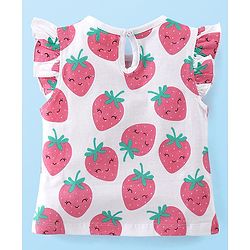 Babyhug Flutter Sleeves Night Suit With Strawberry Print - Pink