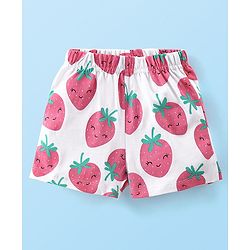 Babyhug Flutter Sleeves Night Suit With Strawberry Print - Pink