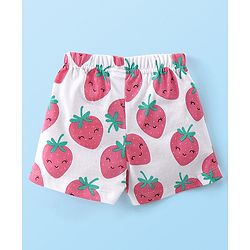 Babyhug Flutter Sleeves Night Suit With Strawberry Print - Pink