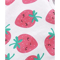 Babyhug Flutter Sleeves Night Suit With Strawberry Print - Pink