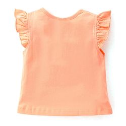 Babyhug Cotton Knit Flutter Sleeve Night Suit with Floral Applique Print - Orange