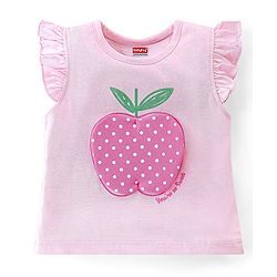 Babyhug 100% Cotton Knit Flutter Sleeve Capri Night Suit With Apple Patch - Pink