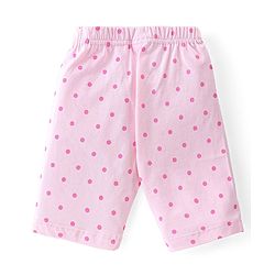 Babyhug 100% Cotton Knit Flutter Sleeve Capri Night Suit With Apple Patch - Pink
