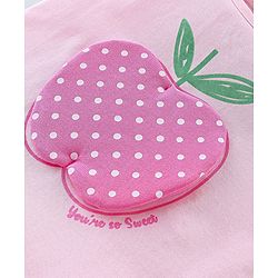 Babyhug 100% Cotton Knit Flutter Sleeve Capri Night Suit With Apple Patch - Pink