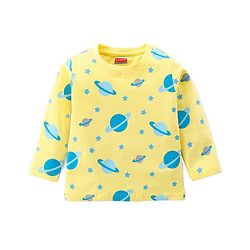 Babyhug Single Jersey Full Sleeves Night Suit Planets Print - Yellow