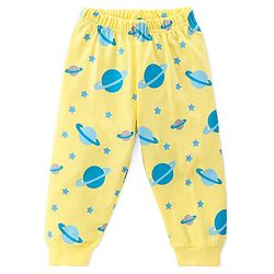 Babyhug Single Jersey Full Sleeves Night Suit Planets Print - Yellow