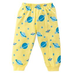Babyhug Single Jersey Full Sleeves Night Suit Planets Print - Yellow
