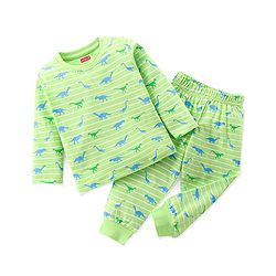 Babyhug Single Jersey Full Sleeves Night Suit Dino Print - Green