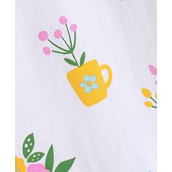 Babyhug Cotton Jersey Half Sleeves Frock with Flower Pots Print - White Blue & Pink