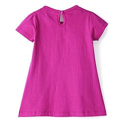 Babyhug 100% Cotton Jersey Knit Half Sleeves Frock Text Print - Magenta