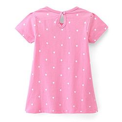 Babyhug Cotton Jersey Knit Half Sleeves Frock with Polka Dots Print & Bow Applique - Pink
