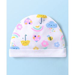 Babyhug 100% Cotton Cap Mittens & Booties Set Floral & Rainbow Print - Multicolour
