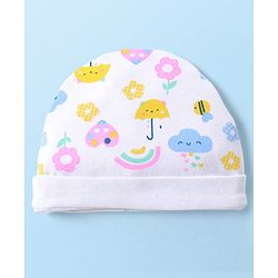 Babyhug 100% Cotton Cap Mittens & Booties Set Floral & Rainbow Print - Multicolour