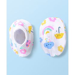 Babyhug 100% Cotton Cap Mittens & Booties Set Floral & Rainbow Print - Multicolour
