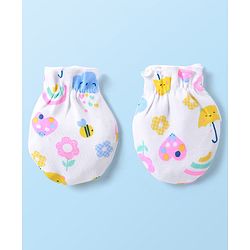 Babyhug 100% Cotton Cap Mittens & Booties Set Floral & Rainbow Print - Multicolour