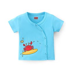 Babyhug 100% Cotton Knit Half Sleeves Front Open Vest Striped & Beach Theme Pack of 3 - Blue Red & White