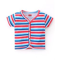 Babyhug 100% Cotton Knit Half Sleeves Front Open Vest Striped & Beach Theme Pack of 3 - Blue Red & White