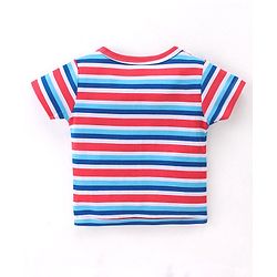 Babyhug 100% Cotton Knit Half Sleeves Front Open Vest Striped & Beach Theme Pack of 3 - Blue Red & White