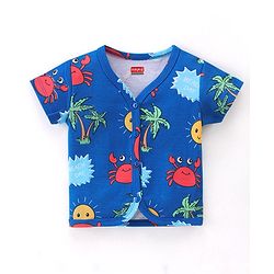 Babyhug 100% Cotton Knit Half Sleeves Front Open Vest Striped & Beach Theme Pack of 3 - Blue Red & White