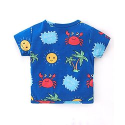 Babyhug 100% Cotton Knit Half Sleeves Front Open Vest Striped & Beach Theme Pack of 3 - Blue Red & White