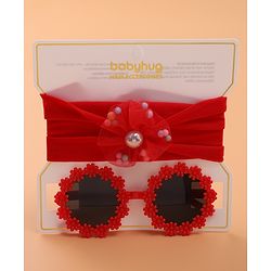 Babyhug Sunglasses with Headband Flower Applique - Red