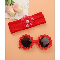 Babyhug Sunglasses with Headband Flower Applique - Red