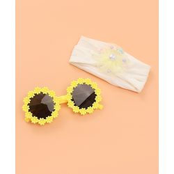 Babyhug Sunglasses with Headband Flower Applique - Yellow