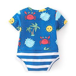 Babyhug 100% Cotton Half Sleeves Onesie With Beach Print - Navy Blue