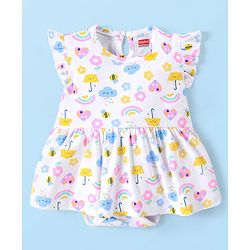 Babyhug 100% Cotton Frill Sleeves Frock Style Onesie Rainbow Print - Multicolour