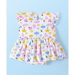 Babyhug 100% Cotton Frill Sleeves Frock Style Onesie Rainbow Print - Multicolour