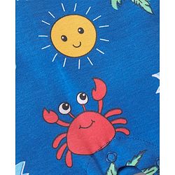 Babyhug 100% Cotton Knit Half Sleeves Romper With Beach Theme Print - Blue