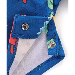 Babyhug 100% Cotton Knit Half Sleeves Romper With Beach Theme Print - Blue