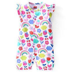 Babyhug 100% Cotton Knit Frill Sleeves Romper Heart Print -  Multicolor
