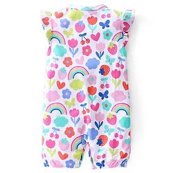 Babyhug 100% Cotton Knit Frill Sleeves Romper Heart Print -  Multicolor