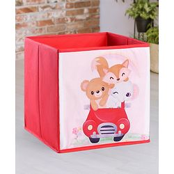 Babyhug Foldable Storage Bin Animal Outing Print - Red