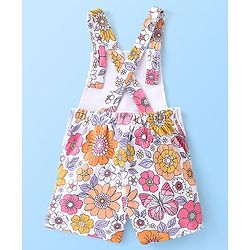 Babyhug Single Jersey Cotton Knit Dungaree & Half Sleeves Inner Tee Set Floral Print - Multicolour
